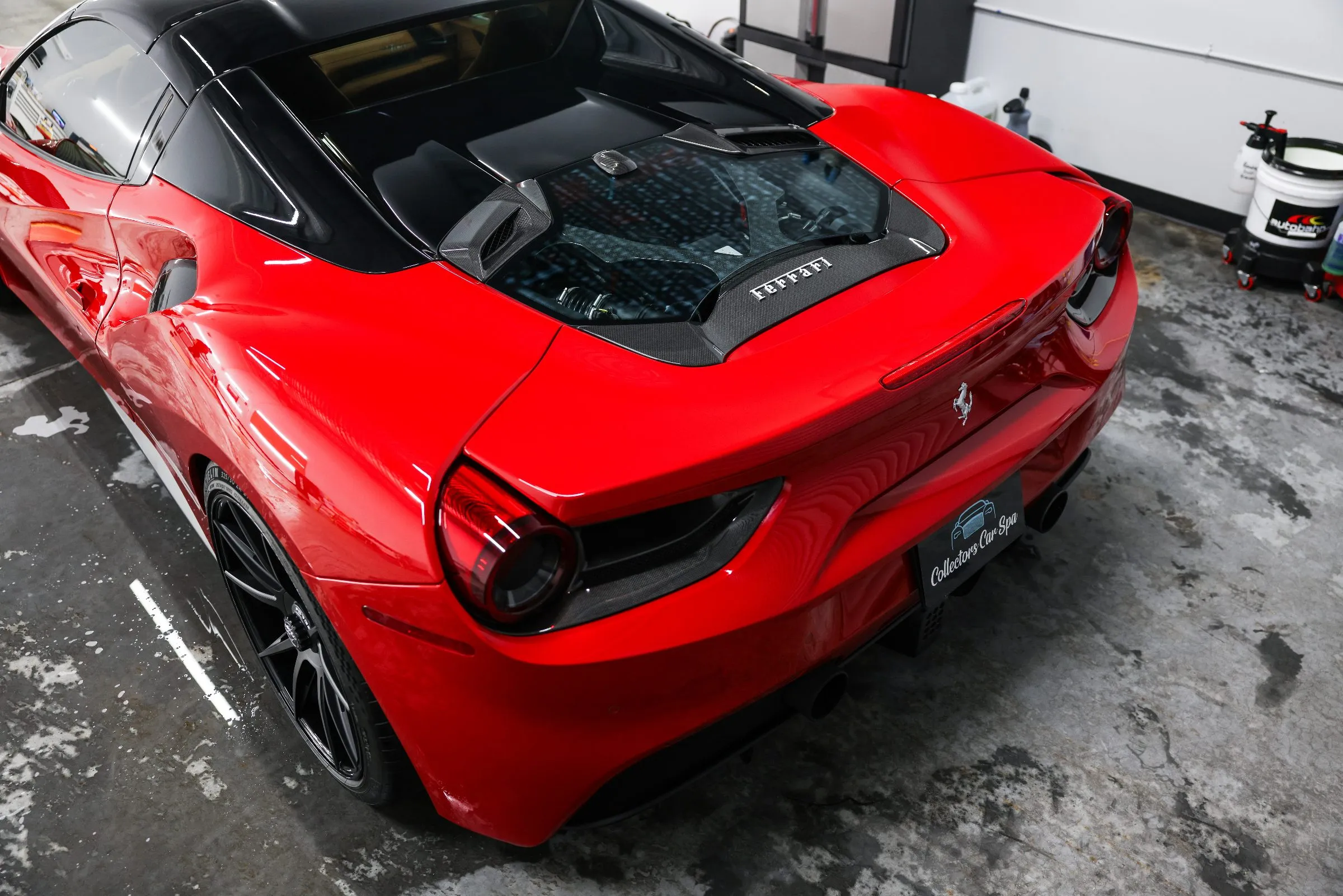 Ferrari 488 rear three-quarter view at the Collectors Car Spa studio in Orlando